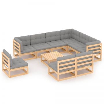 Set mobilier grădină cu perne, 10 piese, lemn masiv de pin