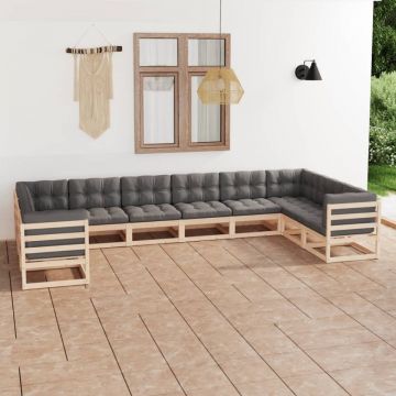 Set mobilier grădină cu perne, 10 piese, lemn masiv de pin