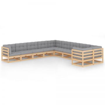 Set mobilier grădină cu perne, 10 piese, lemn masiv de pin