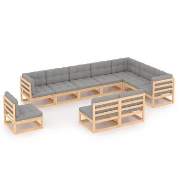 Set mobilier grădină cu perne, 10 piese, lemn masiv de pin
