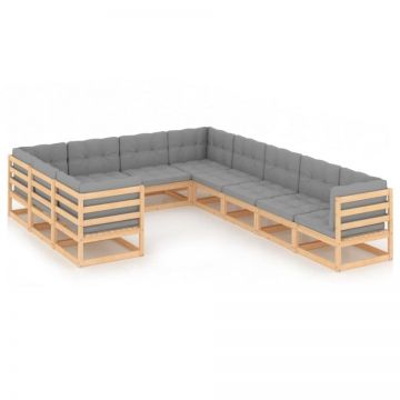 Set mobilier grădină cu perne, 10 piese, lemn masiv de pin