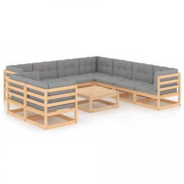 Set mobilier grădină cu perne, 10 piese, lemn masiv de pin