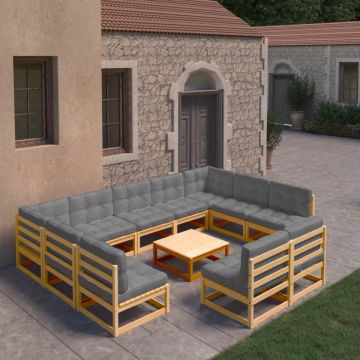 Set mobilier grădină cu perne, 10 piese, lemn masiv de pin