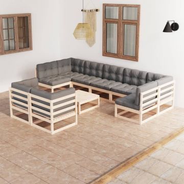 Set mobilier grădină cu perne, 10 piese, lemn masiv de pin