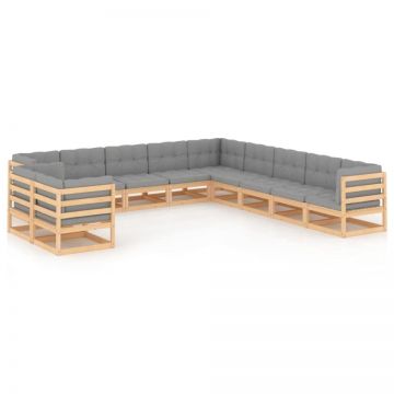 Set mobilier grădină cu perne, 11 piese, lemn masiv de pin
