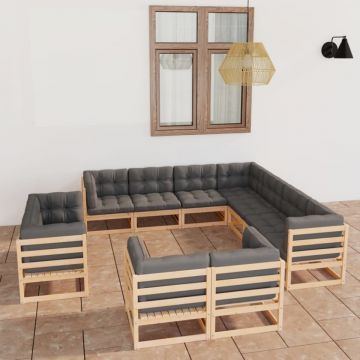 Set mobilier grădină cu perne, 11 piese, lemn masiv de pin