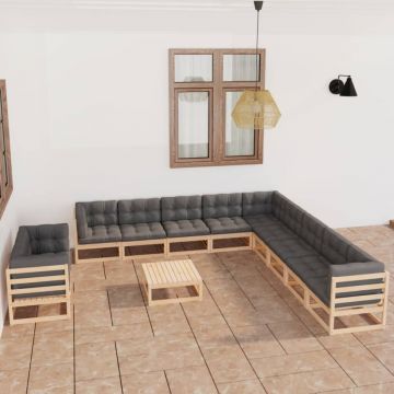Set mobilier grădină cu perne, 12 piese, lemn masiv de pin
