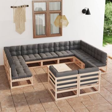 Set mobilier grădină cu perne, 12 piese, lemn masiv de pin
