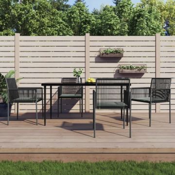 Set mobilier grădină cu perne, 5 piese, negru, poliratan & oțel