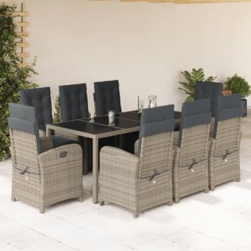 Set mobilier grădină cu perne, 9 piese, gri, poliratan