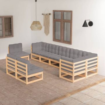Set mobilier grădină cu perne, 9 piese, lemn masiv de pin