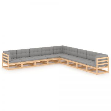 Set mobilier grădină cu perne, 9 piese, lemn masiv de pin