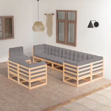 Set mobilier grădină cu perne, 9 piese, lemn masiv de pin