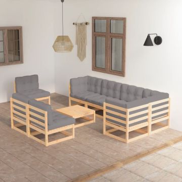 Set mobilier grădină cu perne, 9 piese, lemn masiv de pin