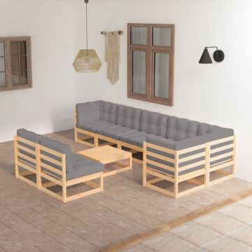 Set mobilier grădină cu perne, 9 piese, lemn masiv de pin
