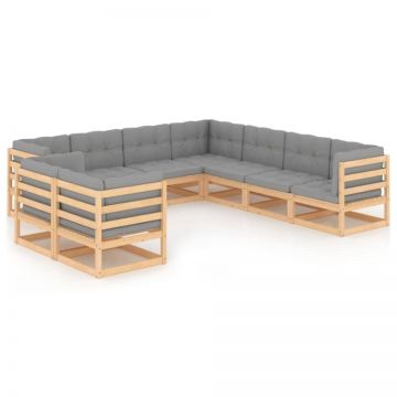 Set mobilier grădină cu perne, 9 piese, lemn masiv de pin