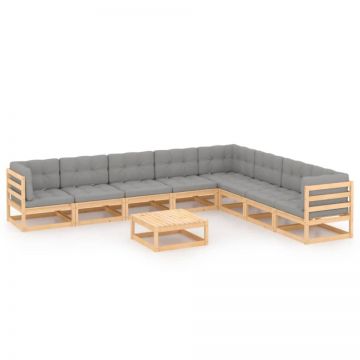 Set mobilier grădină cu perne, 9 piese, lemn masiv de pin