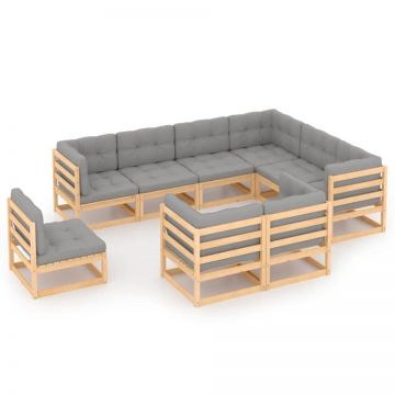 Set mobilier grădină cu perne, 9 piese, lemn masiv de pin