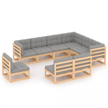 Set mobilier grădină cu perne, 9 piese, lemn masiv de pin