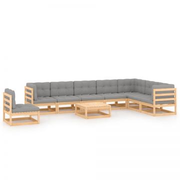 Set mobilier grădină cu perne, 9 piese, lemn masiv de pin