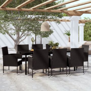 Set mobilier pentru grădină, 9 piese, negru