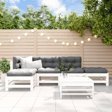 Set mobilier relaxare grădină&perne 6 piese alb lemn masiv pin