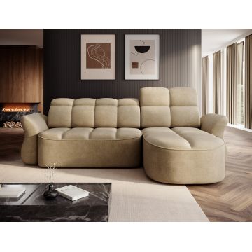 Coltar extensibil dreapta 3 locuri ELTAP, Beneth, 301x185x115 cm, lemn/poliester, bej inchis