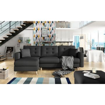 Coltar extensibil reversibil 3 locuri ELTAP, AsgL-01, Asgard, 248x162x93 cm, lemn/poliester, negru
