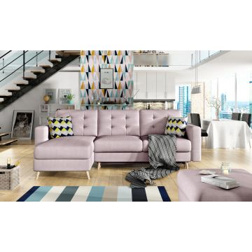 Coltar extensibil reversibil 3 locuri ELTAP, AsgL-09, Asgard, 248x162x93 cm, lemn/poliester, roz deschis
