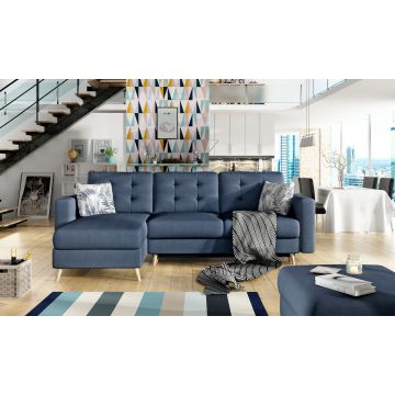 Coltar extensibil reversibil 3 locuri ELTAP, AsgL-11, Asgard, 248x162x93 cm, lemn/poliester, albastru