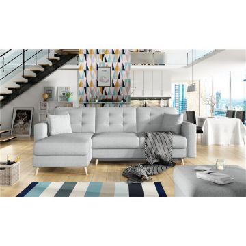 Coltar extensibil reversibil 3 locuri ELTAP, AsgL-22, Asgard, 248x162x93 cm, lemn/poliester, gri deschis