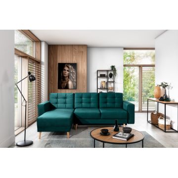 Coltar extensibil reversibil 3 locuri ELTAP, AsgL-24, Asgard, 248x162x93 cm, lemn/poliester, verde inchis