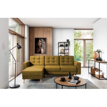 Coltar extensibil reversibil 3 locuri ELTAP, AsgL-58, Asgard, 248x162x93 cm, lemn/poliester, mustar