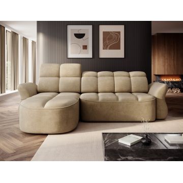 Coltar extensibil stanga 3 locuri ELTAP, Beneth, 301x185x115 cm, lemn/poliester, bej inchis