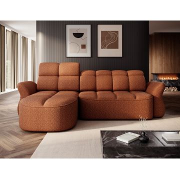 Coltar extensibil stanga 3 locuri ELTAP, Beneth, 301x185x115 cm, lemn/poliester, caramiziu