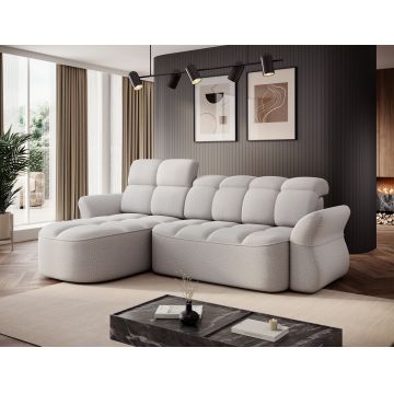 Coltar extensibil stanga 3 locuri ELTAP, Beneth, 301x185x115 cm, lemn/poliester, gri deschis