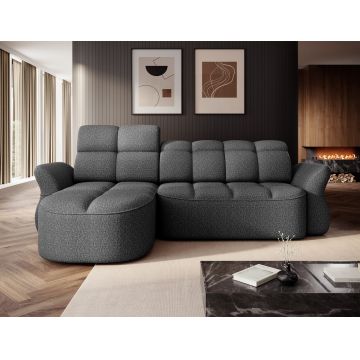 Coltar extensibil stanga 3 locuri ELTAP, Beneth, 301x185x115 cm, lemn/poliester, gri inchis