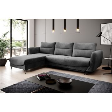 Coltar extensibil stanga 3 locuri ELTAP, LT-06LO, Silva, 276x201x100 cm, lemn/poliester, gri inchis