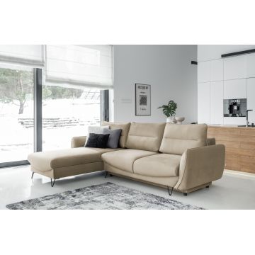 Coltar extensibil stanga 3 locuri ELTAP, LT-20NU, Silva, 276x201x100 cm, lemn/poliester, maro deschis