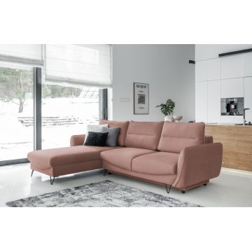 Coltar extensibil stanga 3 locuri ELTAP, LT-24NU, Silva, 276x201x100 cm, lemn/poliester, roz