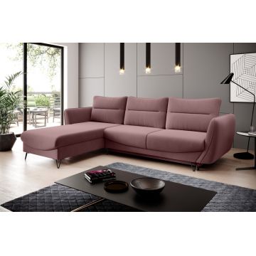Coltar extensibil stanga 3 locuri ELTAP, LT-24VE, Silva, 276x201x100 cm, lemn/poliester, roz inchis