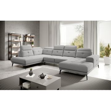 Coltar stanga 6 locuri ELTAP, LT-04GO, Bretan, 350x205x107 cm, lemn/poliester, gri deschis