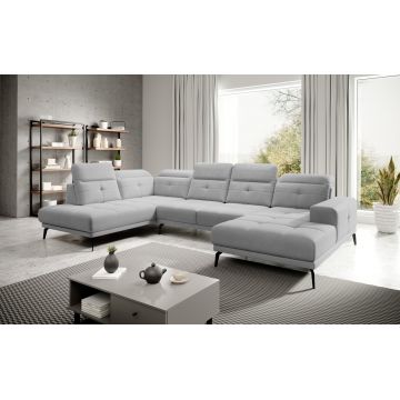 Coltar stanga 6 locuri ELTAP, LT-04SO, Bretan, 350x205x107 cm, lemn/poliester, gri deschis