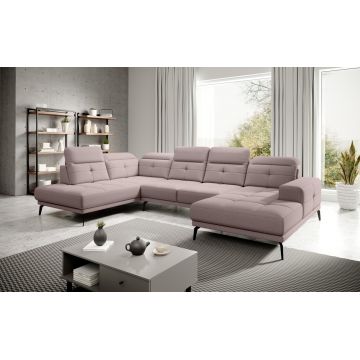 Coltar stanga 6 locuri ELTAP, LT-101GO, Bretan, 350x205x107 cm, lemn/poliester, roz deschis