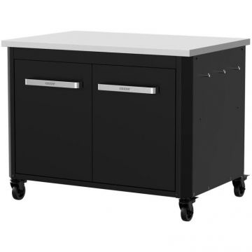 Cozze Modul bucatarie de exterior Cozze 90536, dulap jos cu 2 usi si rafturi de depozitare, blat de lucru din inox 90x60x70 cm, Negru