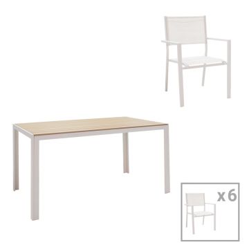 Masa de dining pentru grădină Nares-Moly set de 7 aluminiu-texMaron în nuanță albă 0x0