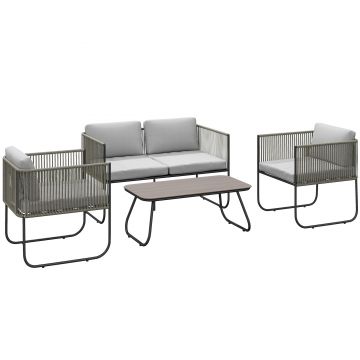Outsunny Masă Grădină Rattan Sticlă Gri Deschis | Aosom Romania