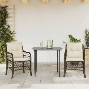 Set bistro cu perne, 3 piese, maro, poliratan