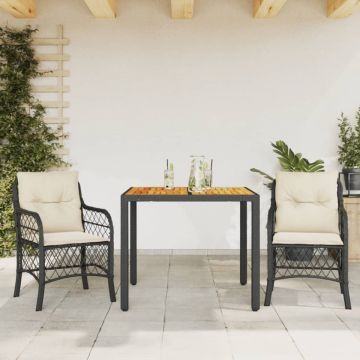 Set bistro cu perne, 3 piese, negru, poliratan