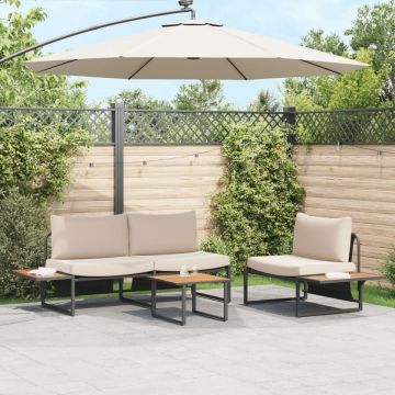 Set de canapea pentru grădină, 3 piese, cu perne gri taupe